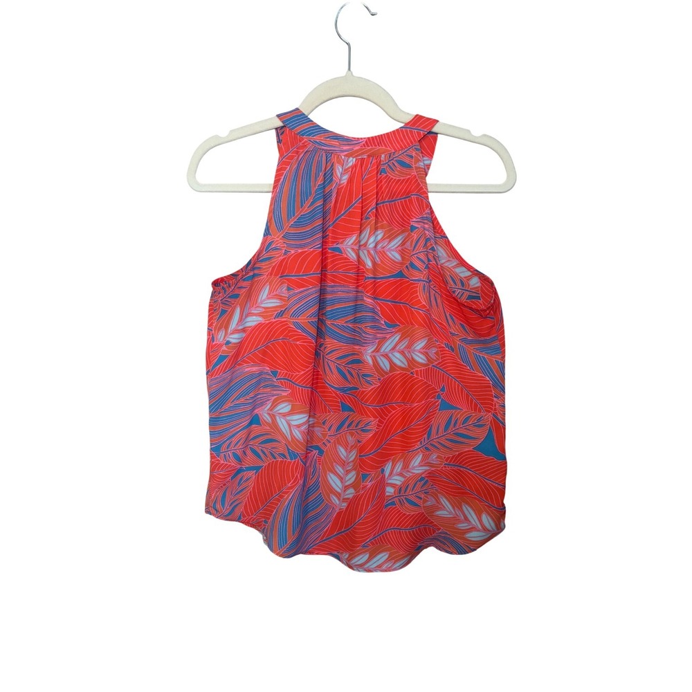 Rose + Olive Womens Halter Top Size S Coral Red Blue Tropical Leaf Boho Tassel - Picture 3 of 9